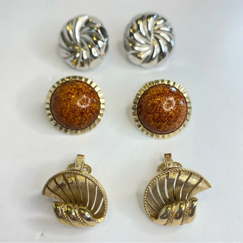 Vintage Monet Trifari Hong‎ Kong Clip On Earrings Lot of Three